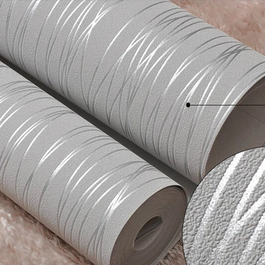 Plain Grey Silver Stripes Flocked | Wallpaper Roll