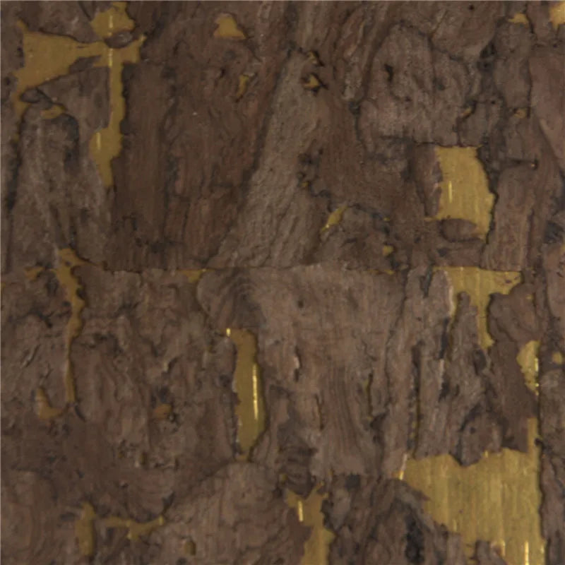 Dark Brown Wood With Golden Foil | Cork Wallpaper Roll