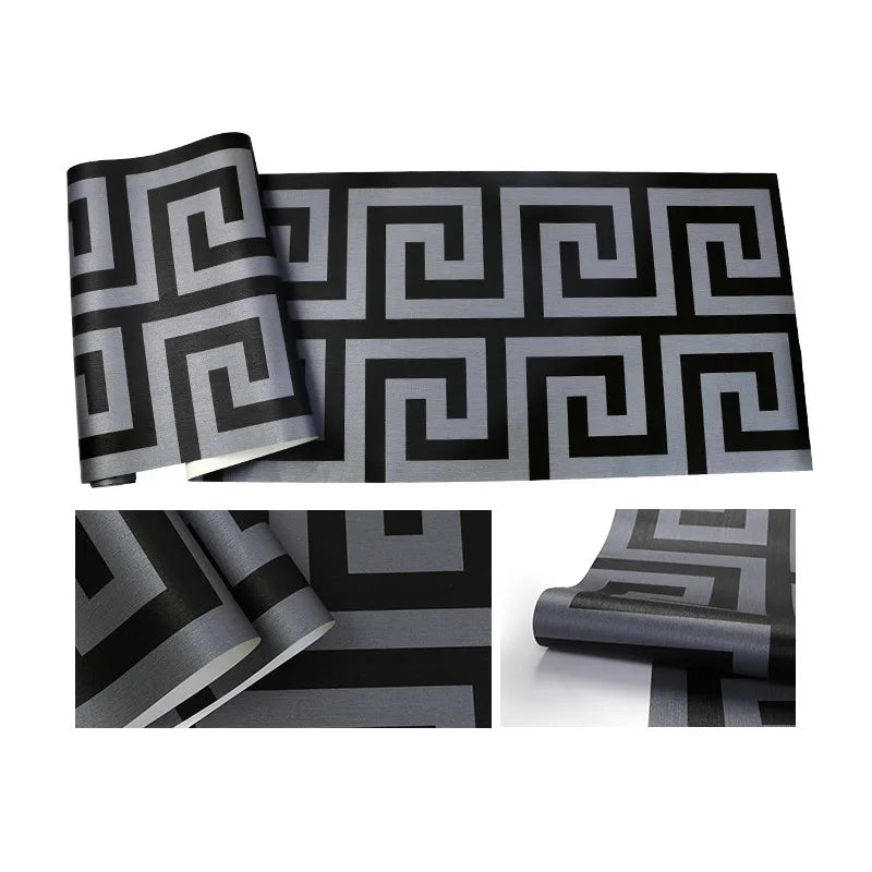 Geometric Black Grey Greek | Wallpaper Roll