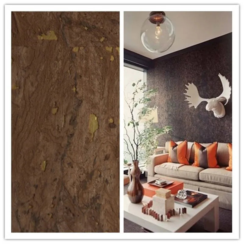 Brown Cork With Golden Foil Background Wallpaper | Roll