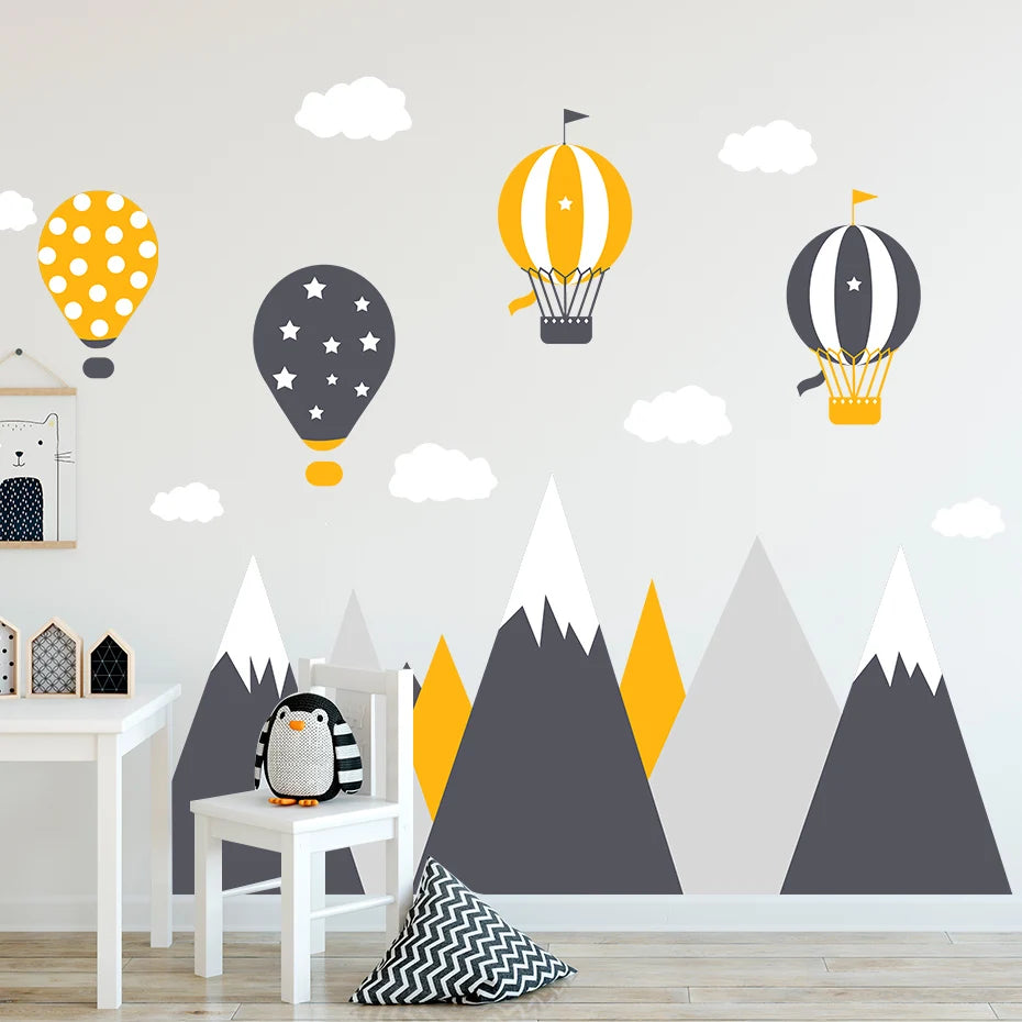 Mountains and Balloons in the Sky | Wall Sticker | Peel and Stick