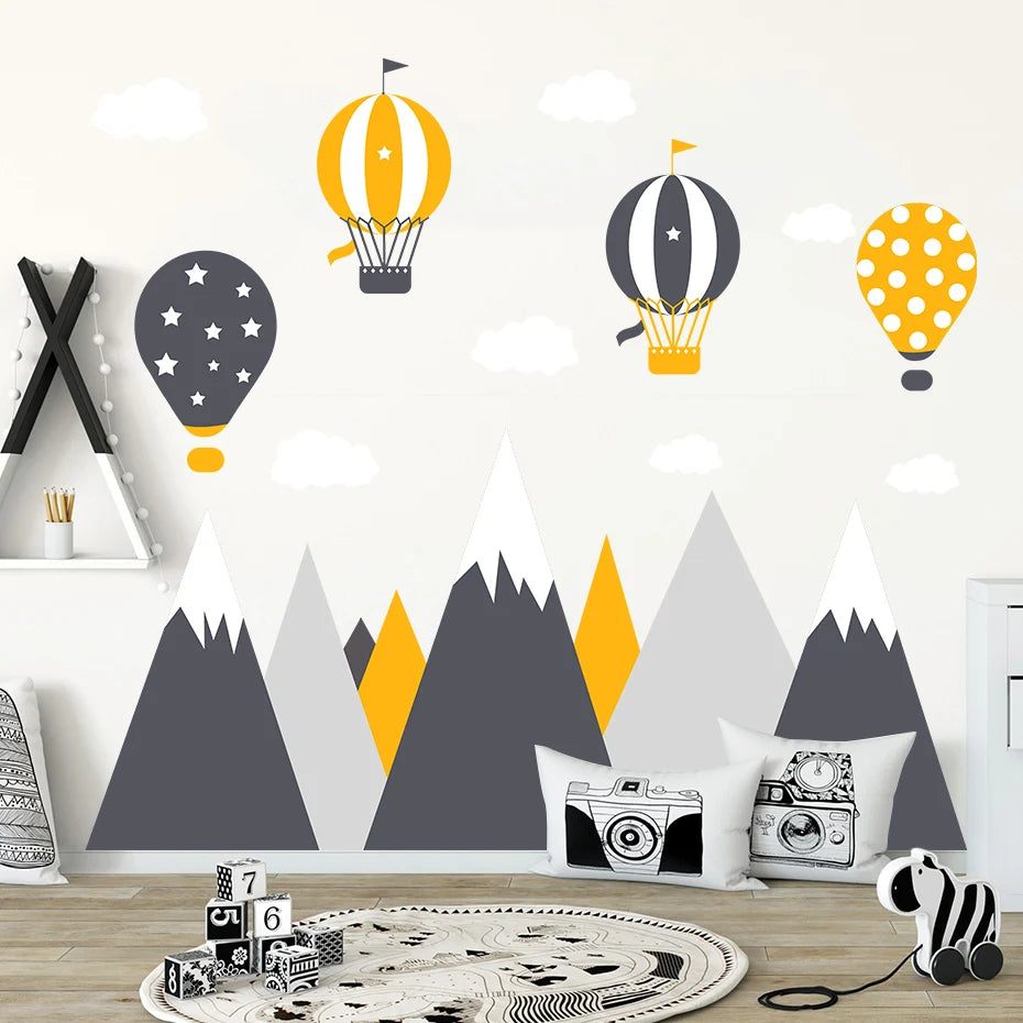 Mountains and Balloons in the Sky | Wall Sticker | Peel and Stick