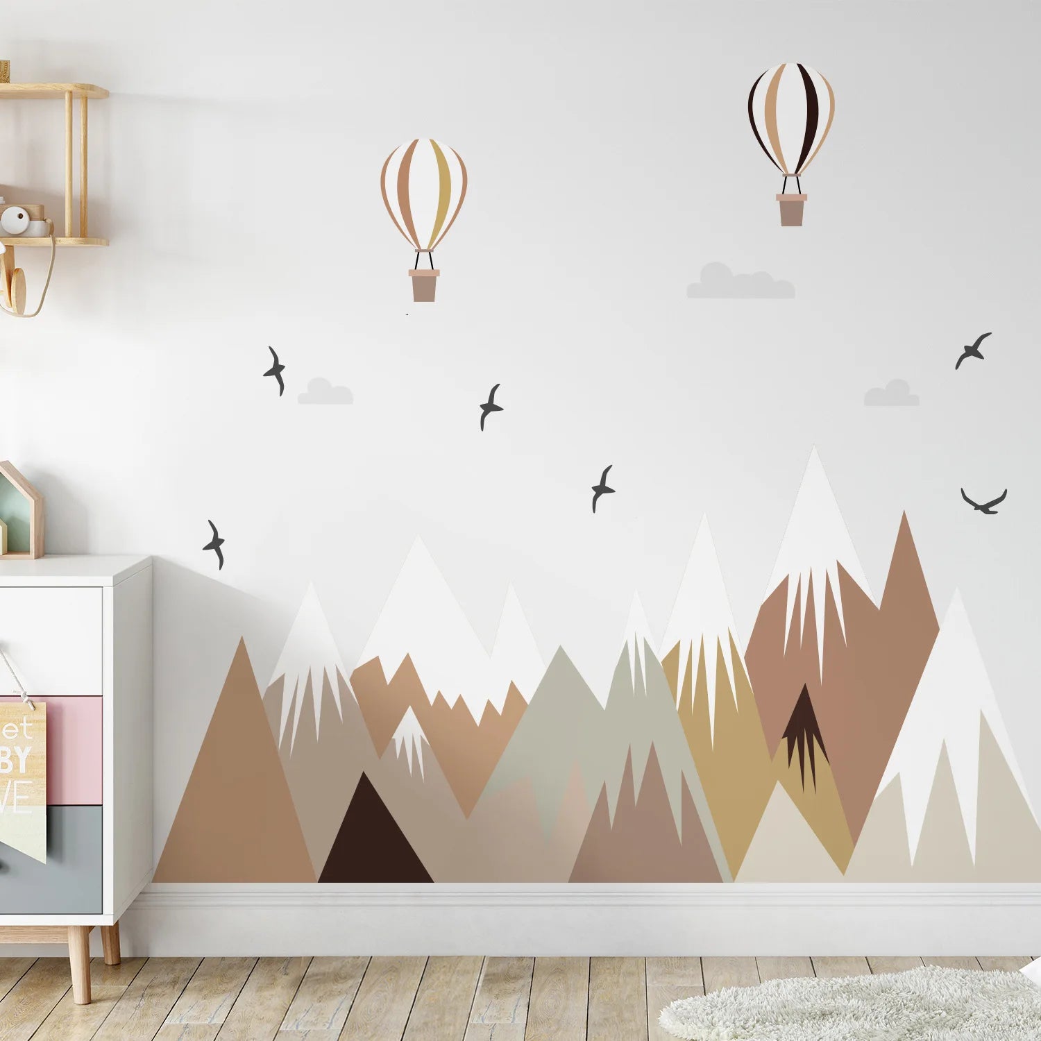 Mountain Hot Air Balloon Boho | Wall Sticker | Peel and Stick