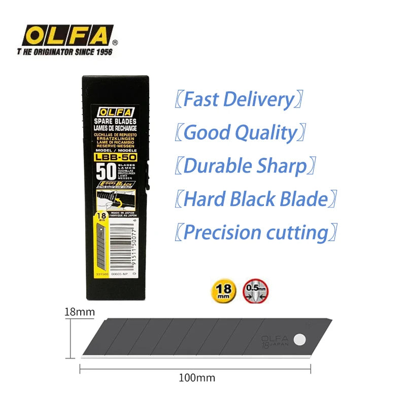 Original OLFA LBB-50 large 18mm blade black sharp - 50 pieces