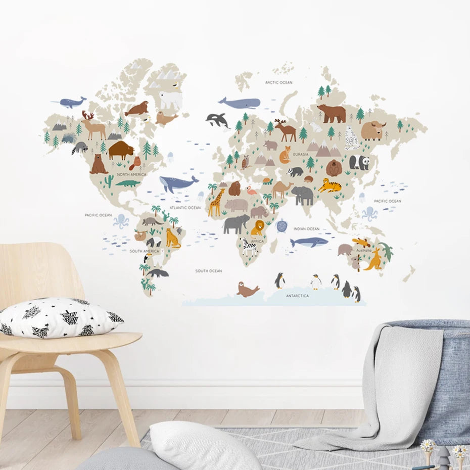 World Map Animals Wildlife | Wall Sticker (Large)