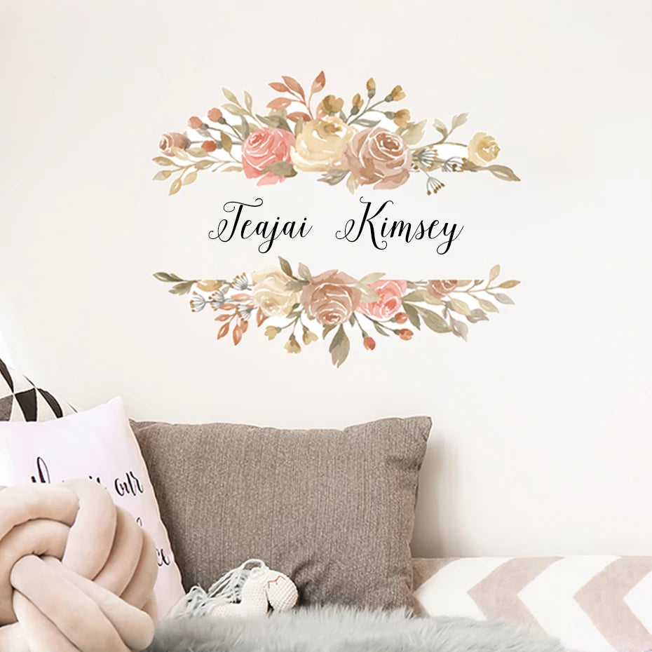 Custom Name Floral Decoration | Wall Sticker | Peel and Stick