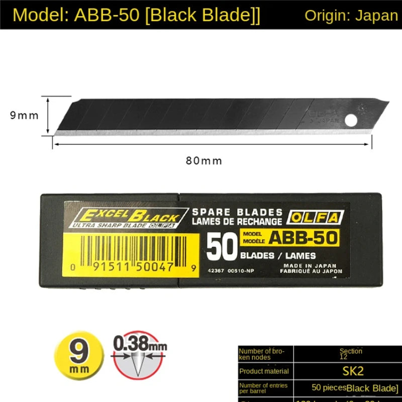 OLFA ABB-50 Small Art Blade 9mm Black Alloy Steel Sharp Durable