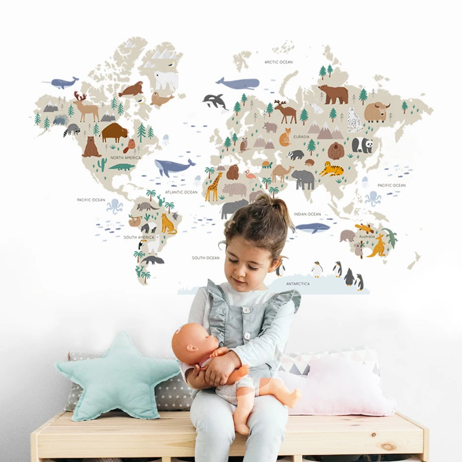 World Map Animals Wildlife | Wall Sticker (Large)