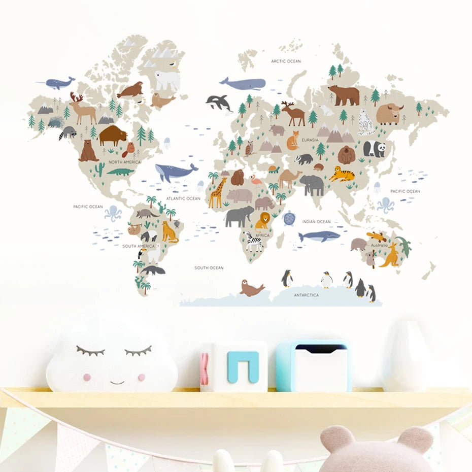 World Map Animals Wildlife | Wall Sticker (Large)