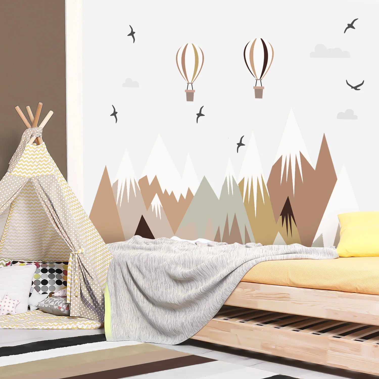 Mountain Hot Air Balloon Boho | Wall Sticker | Peel and Stick