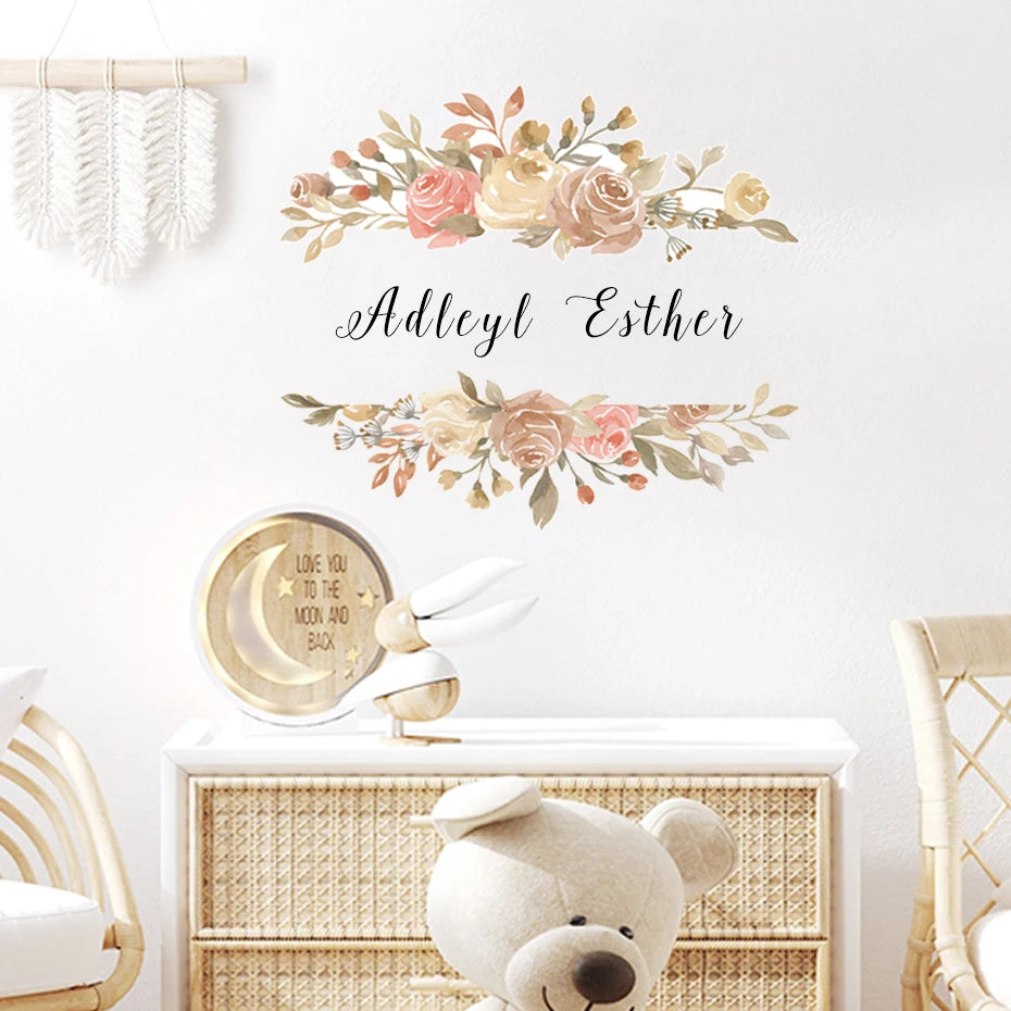 Custom Name Floral Decoration | Wall Sticker | Peel and Stick