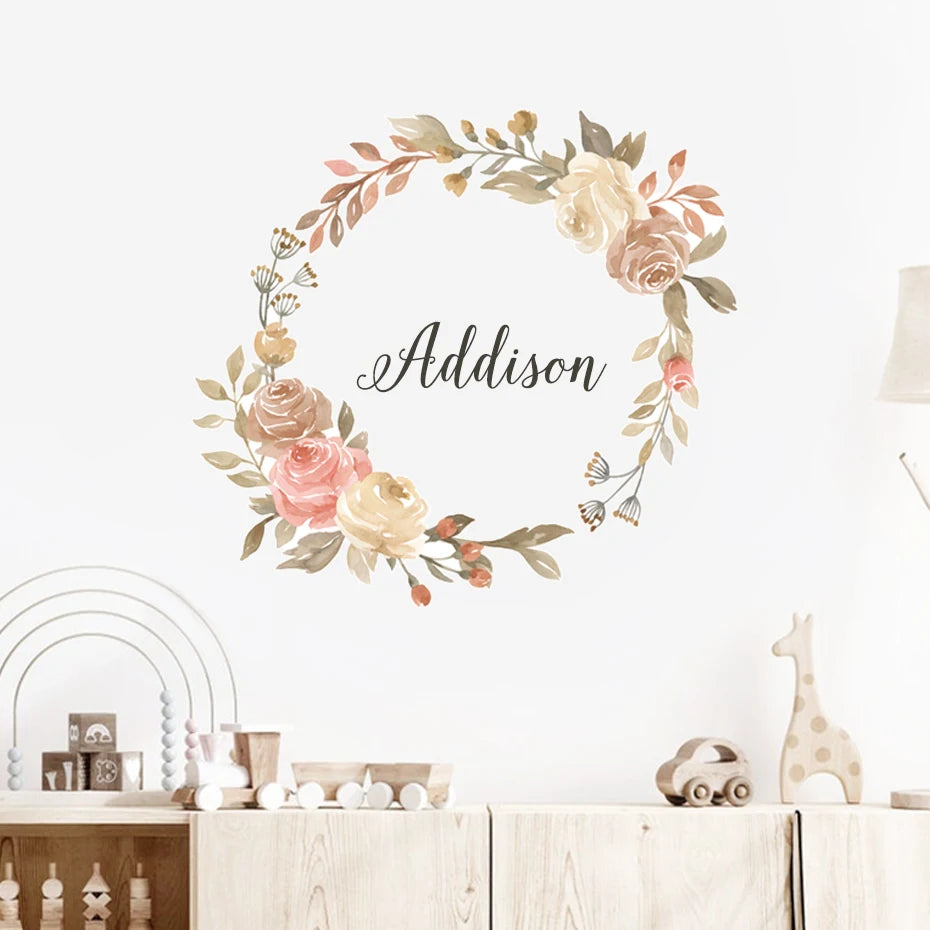 Custom Name Floral Decoration | Wall Sticker | Peel and Stick