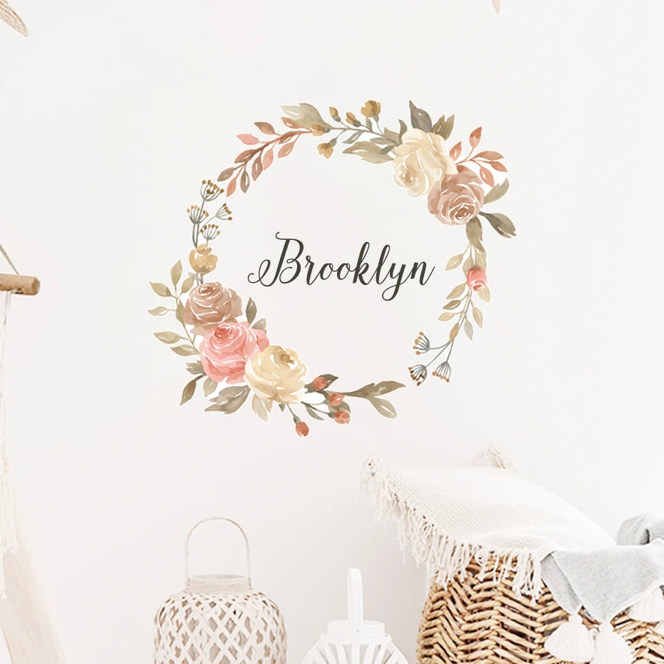 Custom Name Floral Decoration | Wall Sticker | Peel and Stick